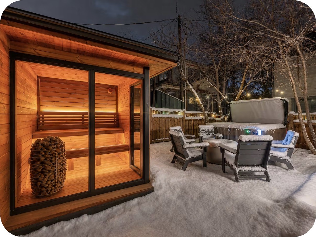 Private outdoor cedar sauna